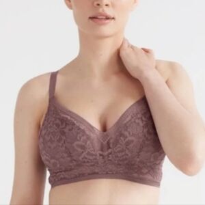 Knix Lace Longline Bra in Vintage Plum brow Small